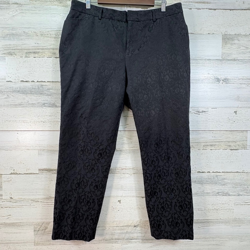 Coldwater Creek Black Damask Jacquard Natural Fit Ankle Pants Womens‎ 14 Party
